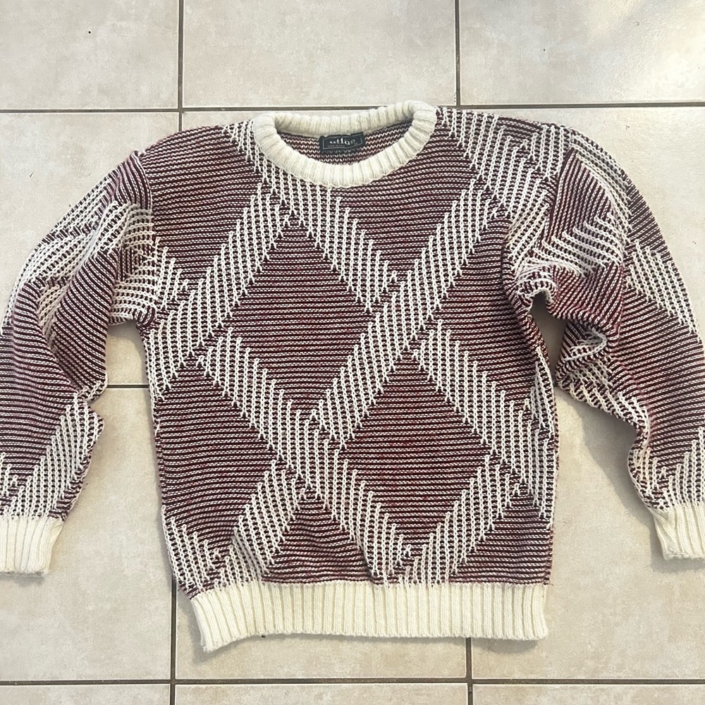 Vintage Atlas Red and Cream Patterned Knitted Sweater